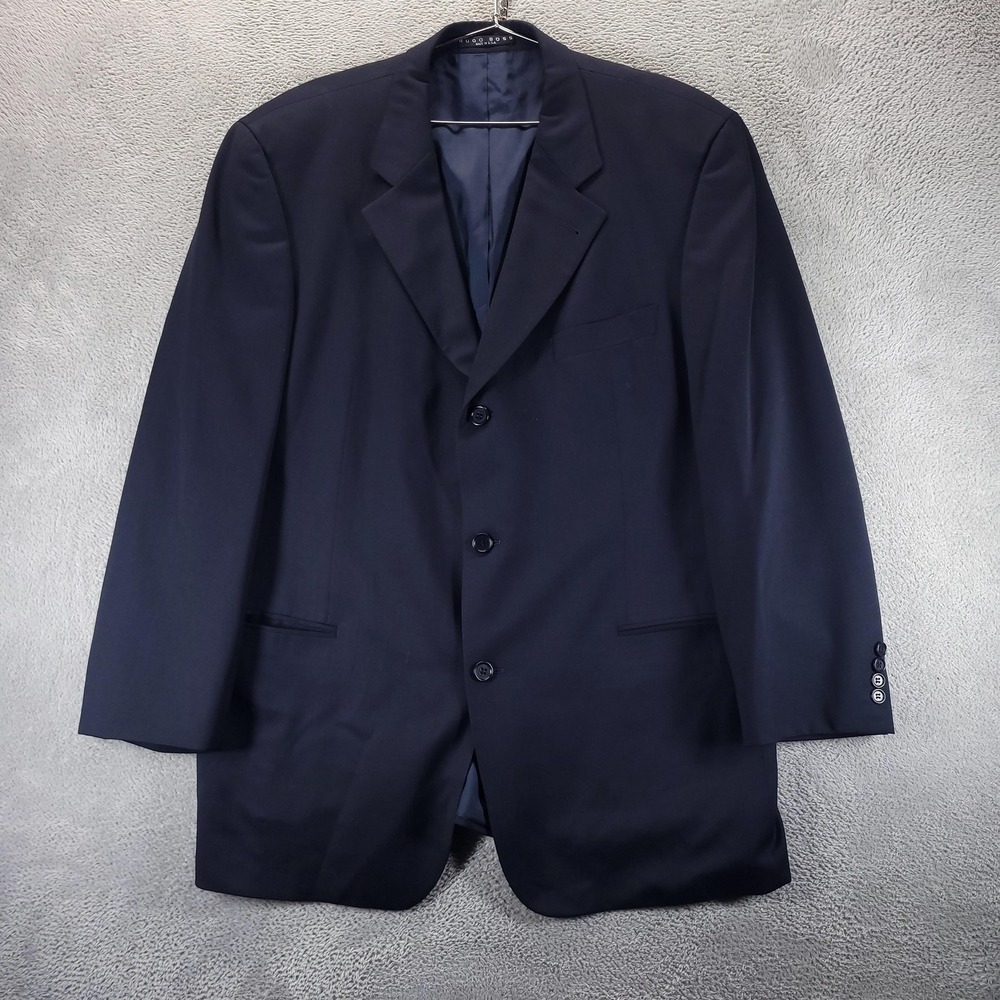 Hugo Boss Suit Jacket Mens 46R Blue Wool Einstein Omega Made USA Office Career